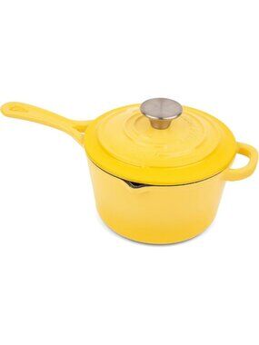 Enameled Cast Iron Saucepan 2.2 qt with Lid & Pour Spouts - Oven Safe, All